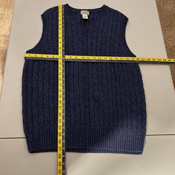LL Bean Lambswool Sweater Vest Mens Large Tall LT Blue Cable Knit V Neck Classic - Picture 2 of 7